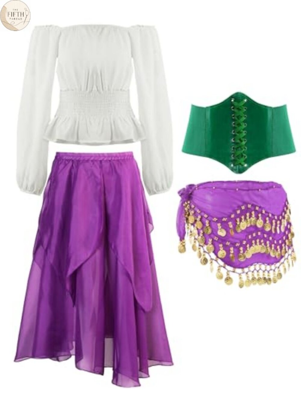 4 Pc Gypsy Halloween Costume Set Chiffon Leather Belly Dancer Outfit